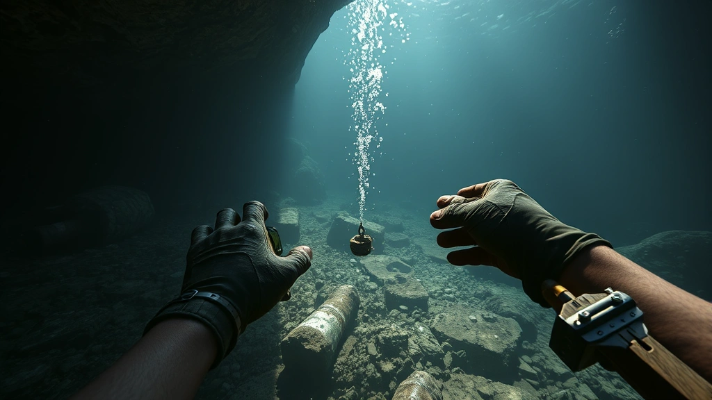 ark how to make gasoline -
photorealistic hands harvesting oil from underwater deposits in ARK, player cha