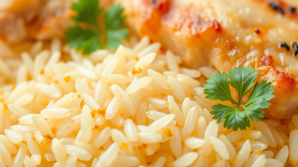 arroz con pollo recipes -
Photorealistic close-up macro photography of individual rice grains with saffro