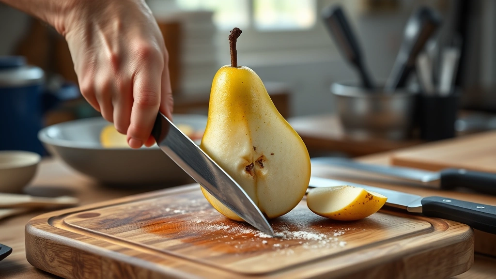 asian pear recipes -
Photorealistic hands using a sharp knife to slice a whole Asian pear lengthwise
