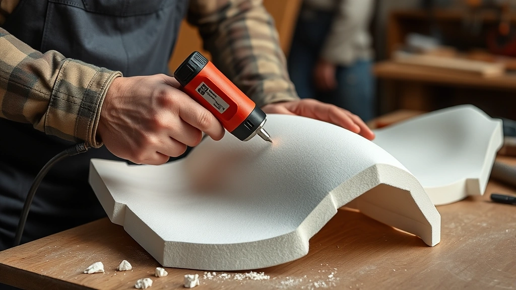 astrid from how to train your dragon -
Photorealistic hands working on foam armor construction, craftsperson using hea