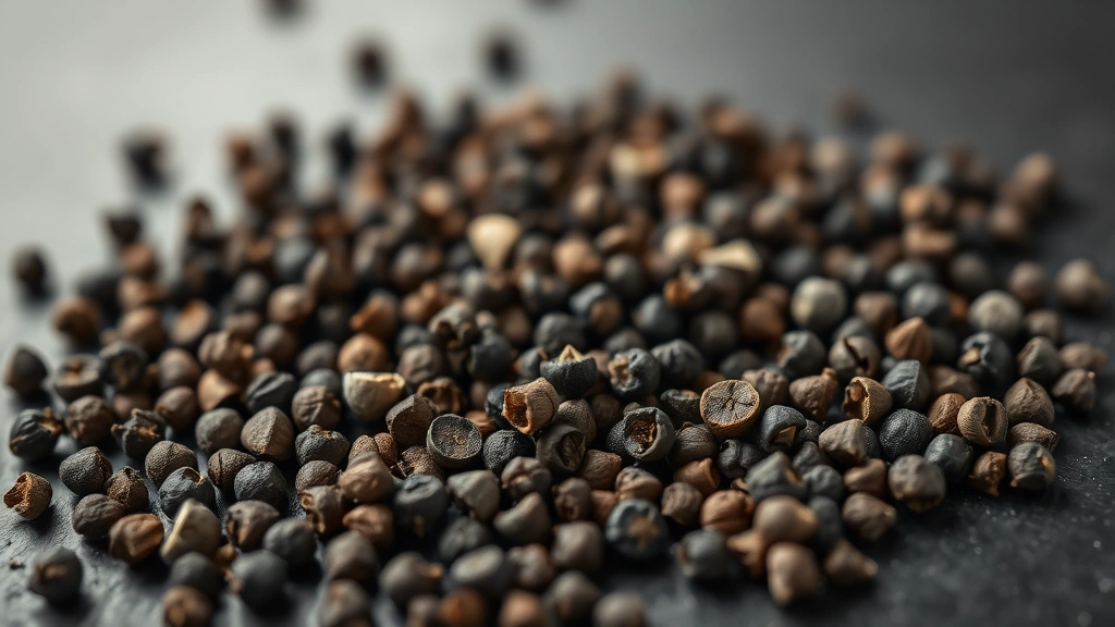 au poivre sauce recipe -
Photorealistic close-up macro photography of crushed black peppercorns on a dar