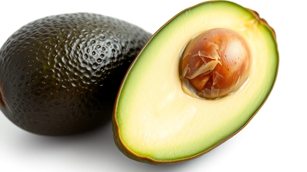 avocado shake recipe -
Photorealistic close-up macro photography of a perfectly ripe avocado cut in ha