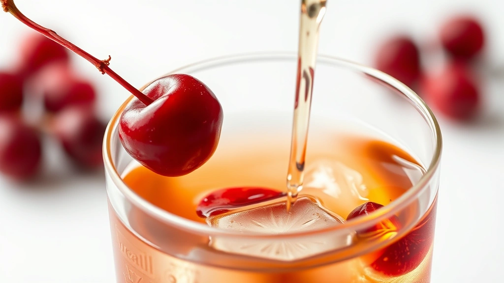 azalea cocktail recipe -
Photorealistic close-up macro shot of fresh cranberry garnish being dropped int