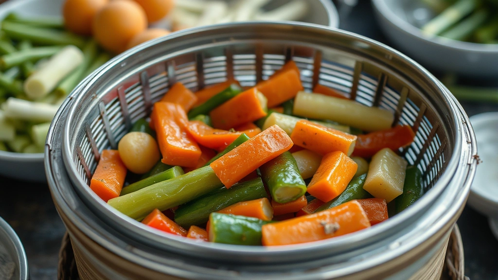 baby puree recipes -
steamer basket with cooked vegetables visible in background