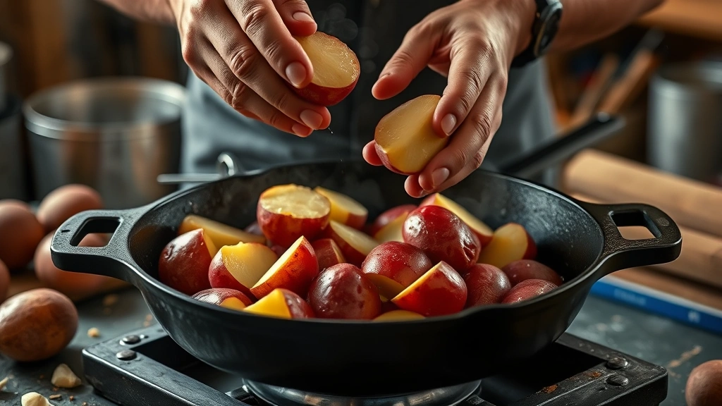 baby red potato recipes -
photorealistic hands working, workshop setting, professional photography, no te