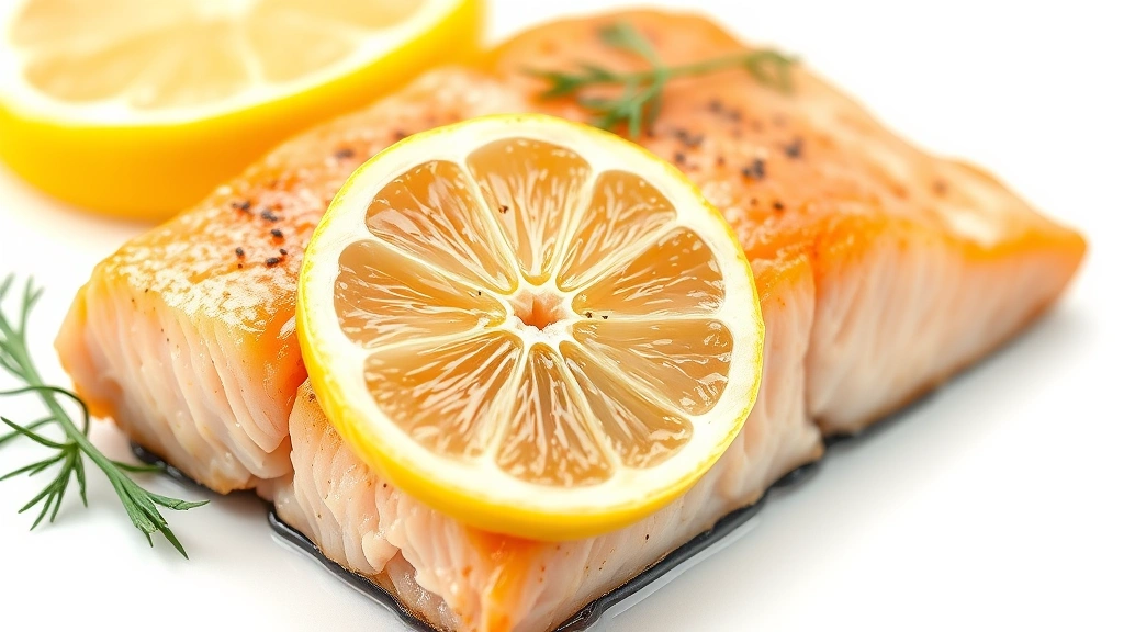 bariatric recipes -
Photorealistic close-up macro shot of perfectly cooked salmon fillet showing fl