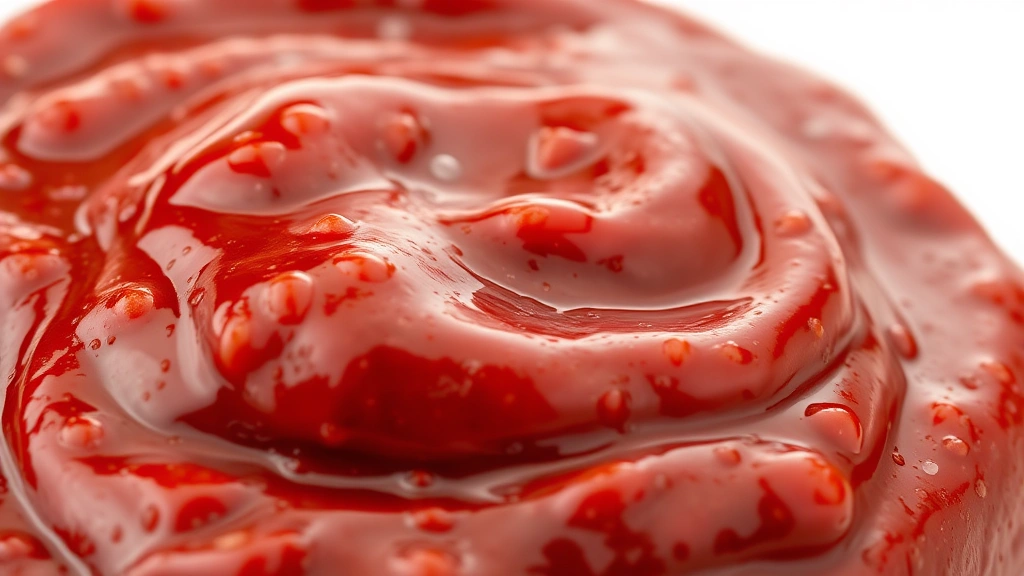 bbq sauce recipe -
photorealistic close-up macro shot of thick BBQ sauce texture, showing glossy s