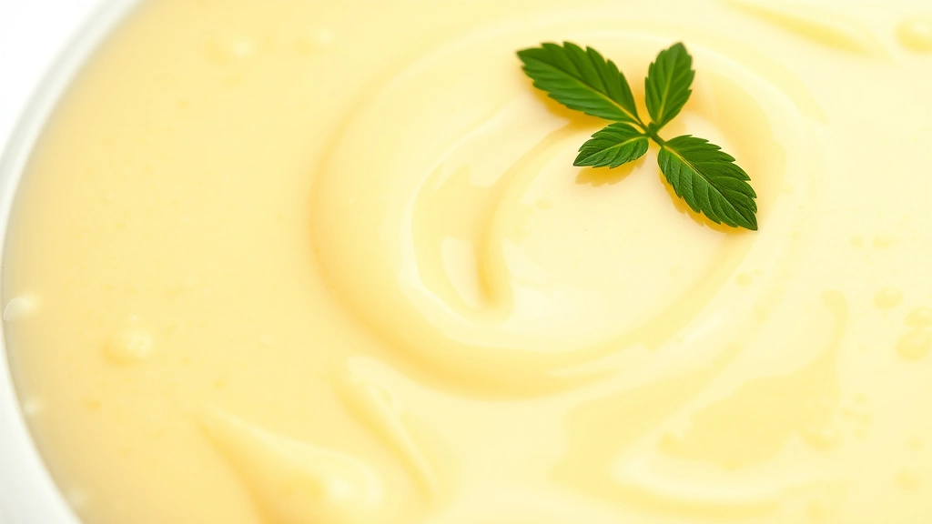 bearnaise sauce recipe -
photorealistic close-up macro shot of creamy bearnaise sauce texture, silky emu