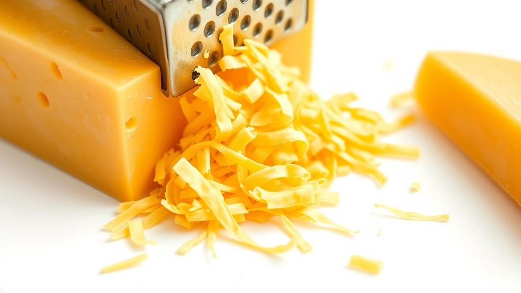 best mac and cheese recipe -
Photorealistic close-up macro shot of sharp cheddar cheese block being shredded