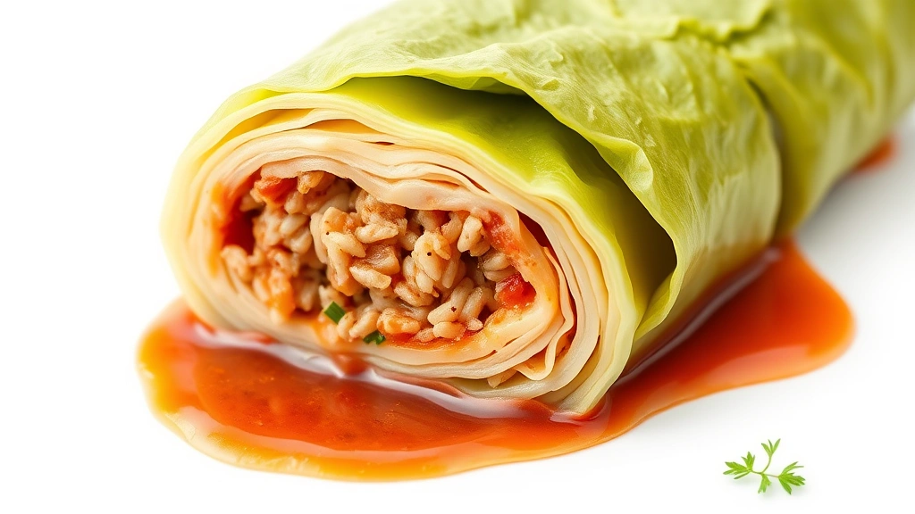 best stuffed cabbage recipe -
Photorealistic macro close-up of a cross-section of a cooked stuffed cabbage ro