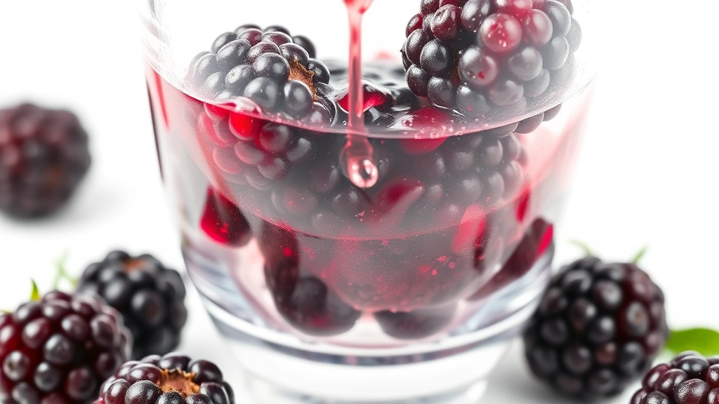 blackberry margarita recipe -
photorealistic close-up macro shot of fresh blackberries being muddled in a cle