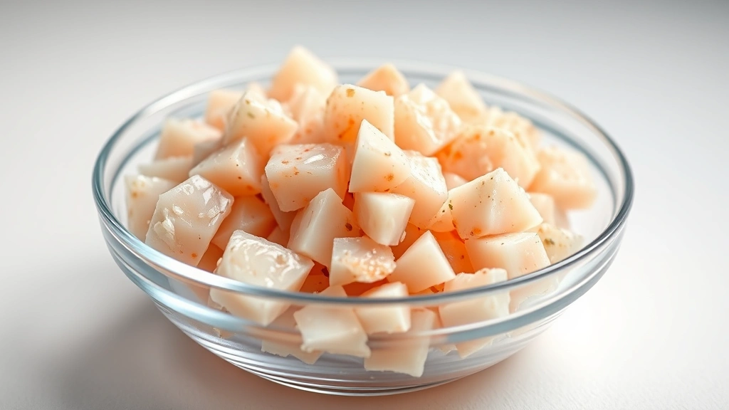 blue crab recipe -
photorealistic close-up macro photography of picked lump crab meat in a clear g