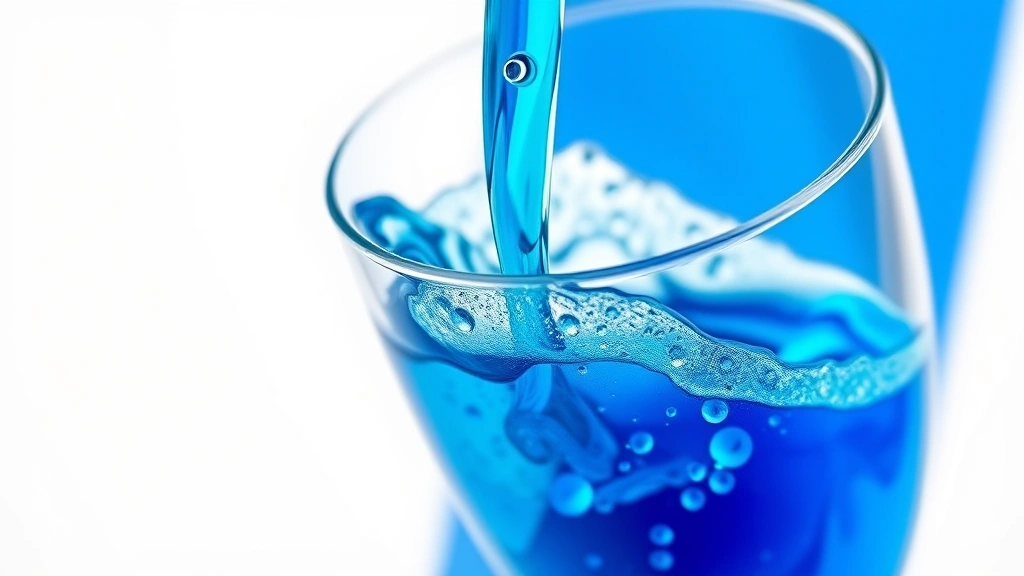 blue margarita recipe -
Photorealistic close-up macro photography of blue curaçao liqueur being poured,