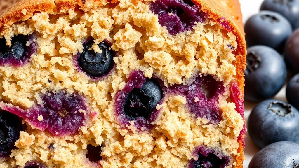 blueberry banana bread recipe -
photorealistic close-up macro shot of blueberry banana bread crumb texture, sha