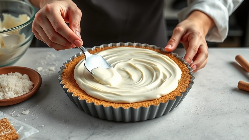 blueberry delight recipe -
photorealistic hands spreading cream cheese mixture over cooled graham cracker 