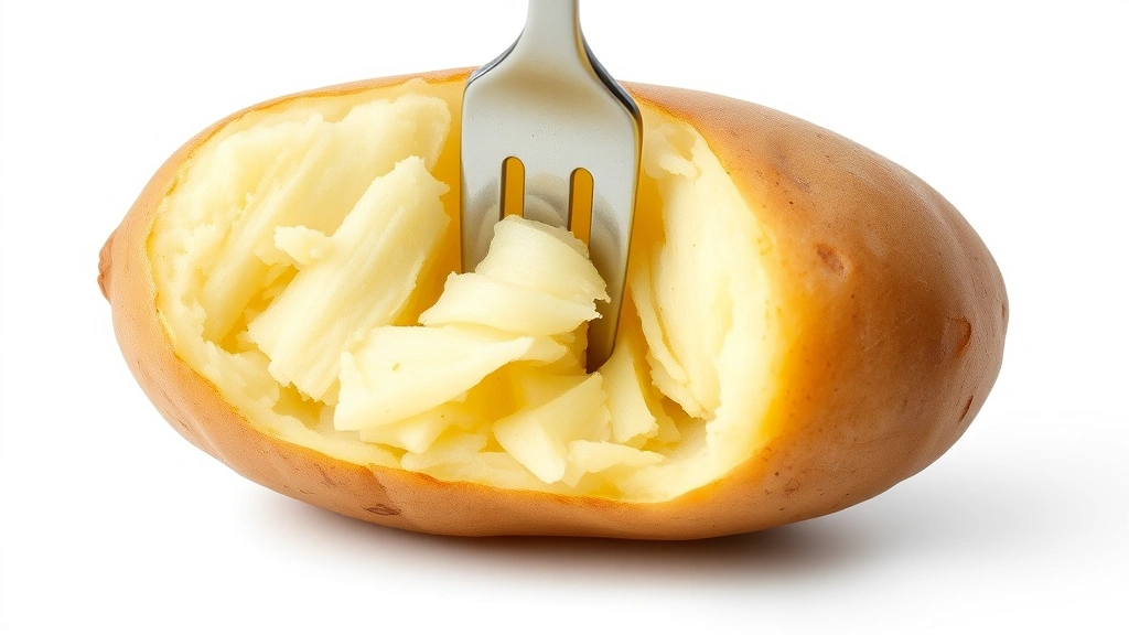 boiled potato recipes -
Photorealistic close-up macro photography of a perfectly boiled potato being pi