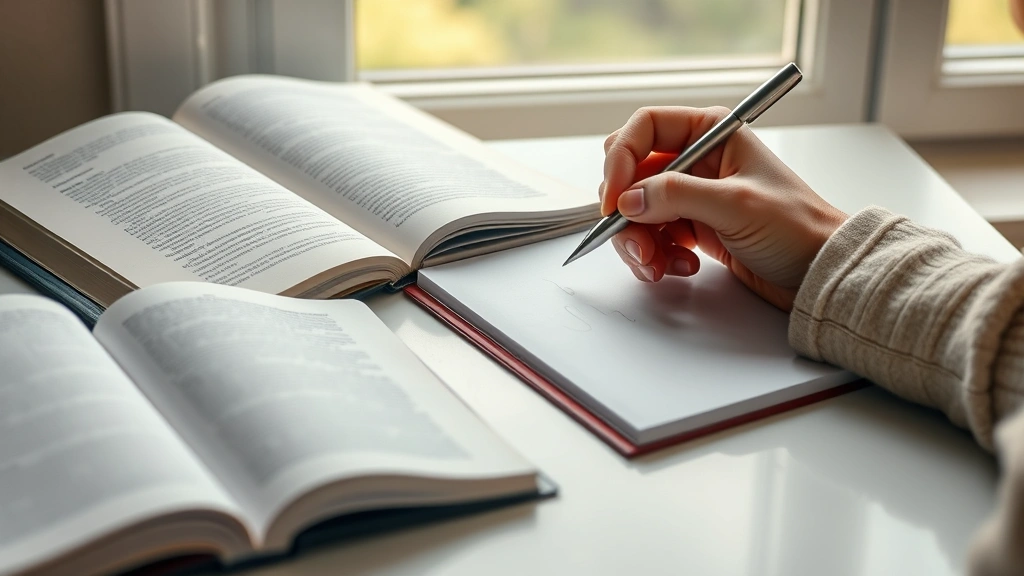 books on how to write a book -
Photorealistic hands of a writer holding a pen and writing in a notebook beside