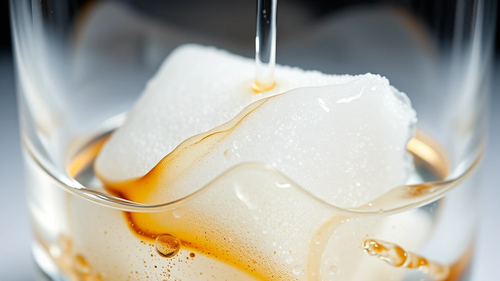 brandy old fashioned recipe -
Photorealistic close-up macro shot of sugar cube dissolving with bitters and wa
