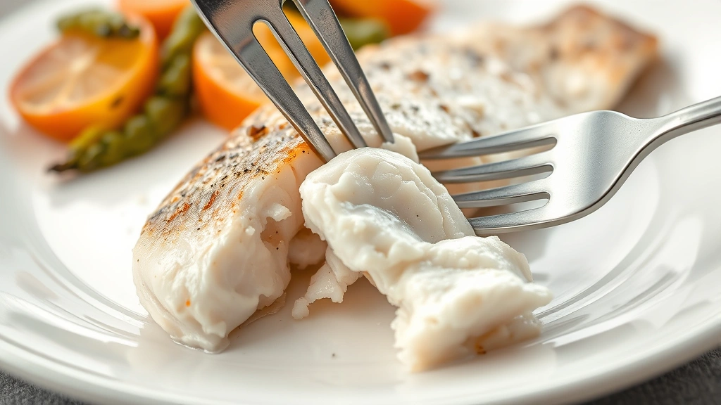 branzino recipe -
Photorealistic close-up macro photography of cooked branzino fillet flaking apa