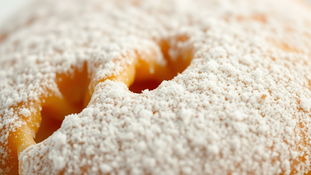 bunuelos recipe -
Photorealistic close-up macro shot of cinnamon sugar coating on warm buñuelo su