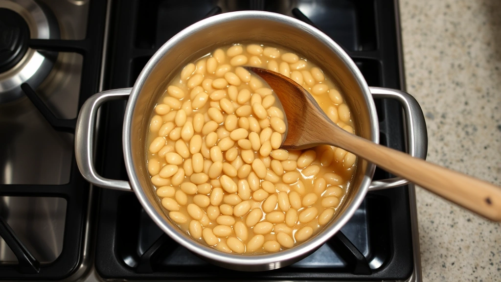 butter beans recipe -
gently stirring a pot of simmering butter beans on stovetop
