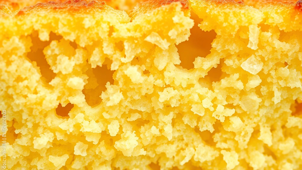 buttermilk cornbread recipe -
Photorealistic close-up macro photograph of cornbread crumb texture, cross-sect