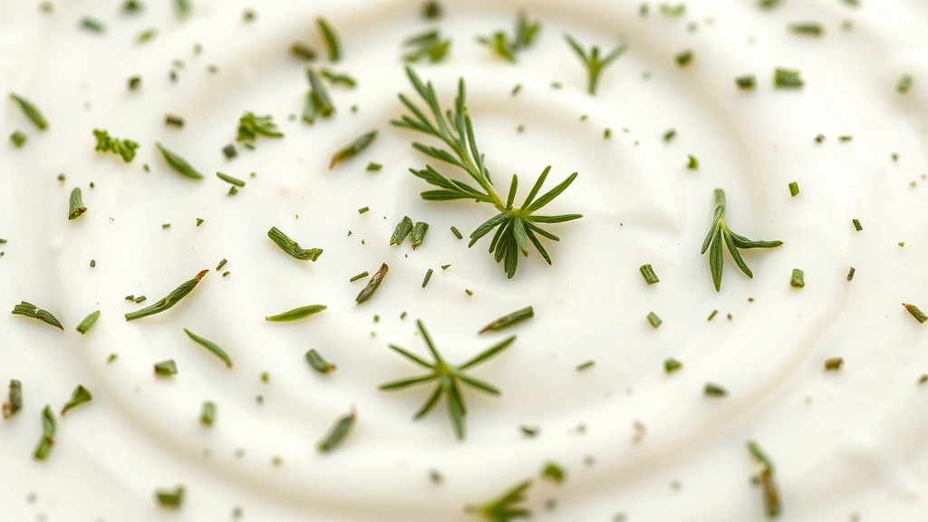 buttermilk ranch recipe -
Photorealistic close-up macro photography of creamy ranch dressing texture with