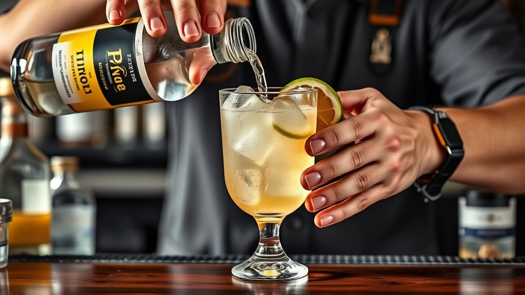 cadillac margarita recipe -
Photorealistic hands of bartender mixing margarita in a chilled mixing glass wi