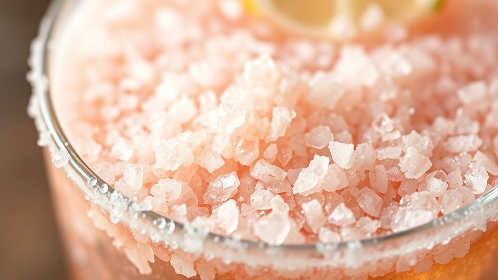 cadillac margarita recipe -
Photorealistic close-up macro photography of coarse Himalayan pink salt on marg