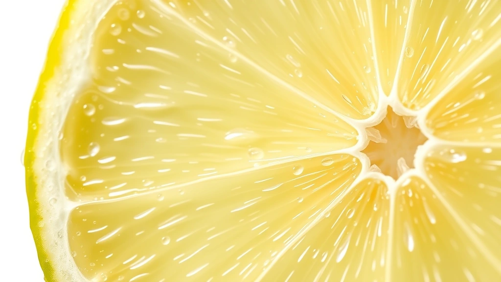 caipirinha recipe -
photorealistic close-up macro of fresh lime wedge showing pith detail and juice