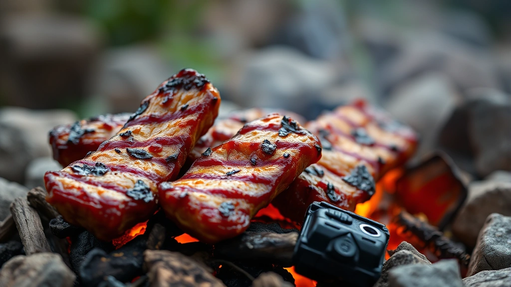 campfire recipe minecraft -
Photorealistic close-up macro photography of cooked meat items on a Minecraft c