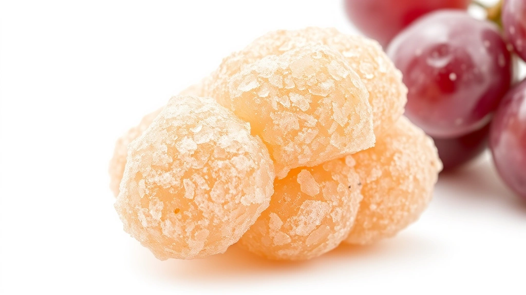 candied grapes recipe -
Photorealistic close-up macro photograph of single candied grape showing crysta