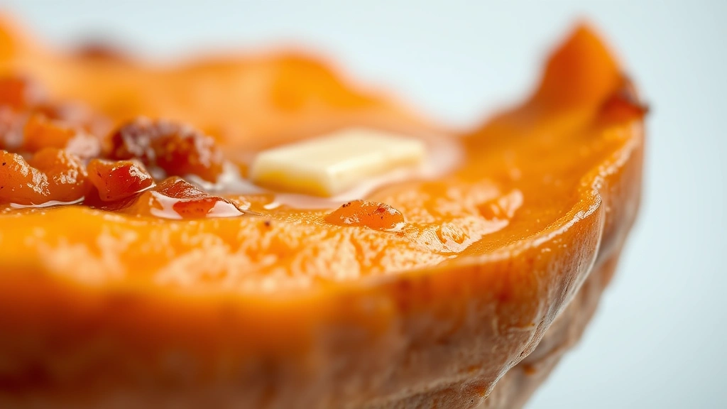 candied sweet potato recipes -
Photorealistic close-up macro shot of caramelized sweet potato edges with brown