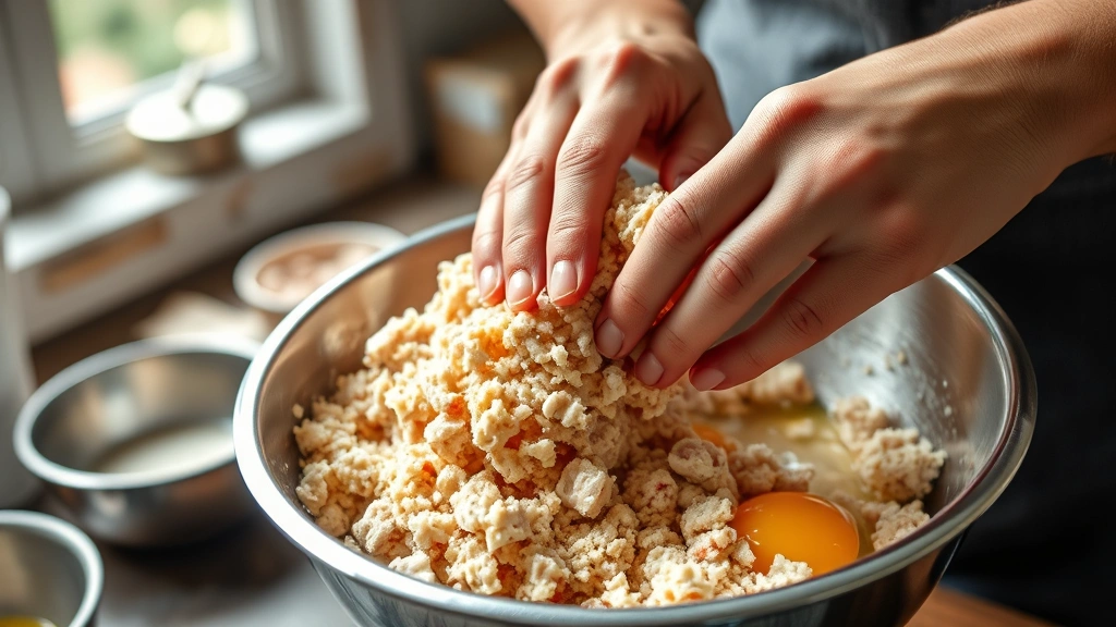canned crab meat recipes -
Photorealistic close-up of hands gently mixing canned crab meat with panko brea
