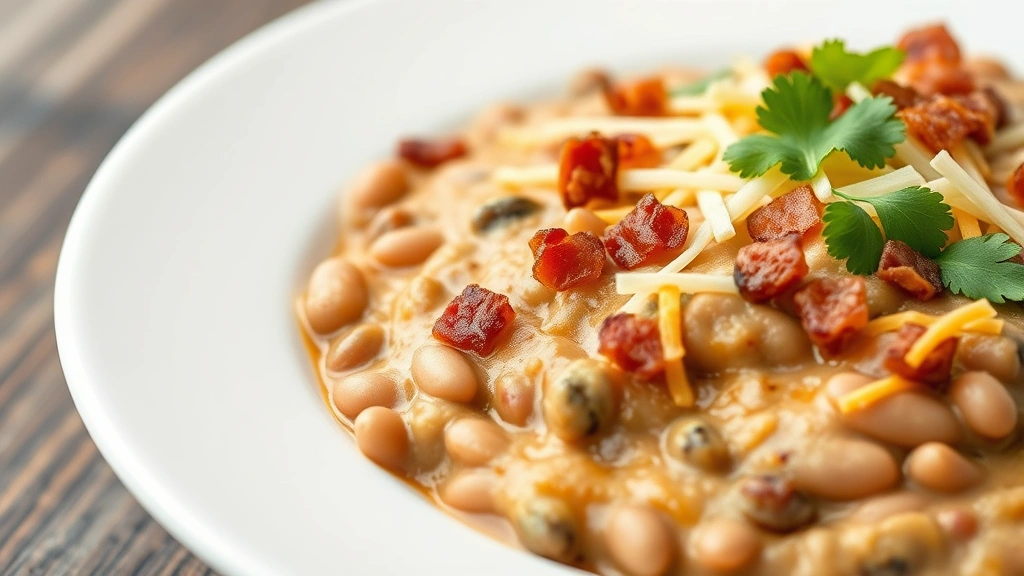 canned refried beans recipe -
Photorealistic close-up macro shot of creamy refried beans texture with melted