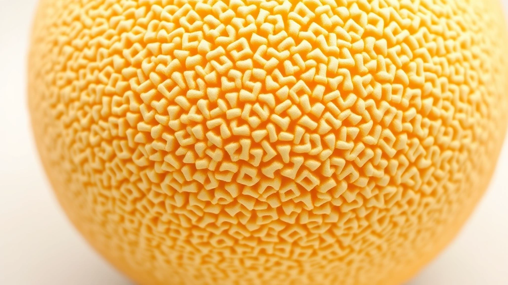 cantaloupe how to choose -
photorealistic close-up macro of cantaloupe rind netting texture and golden-yel