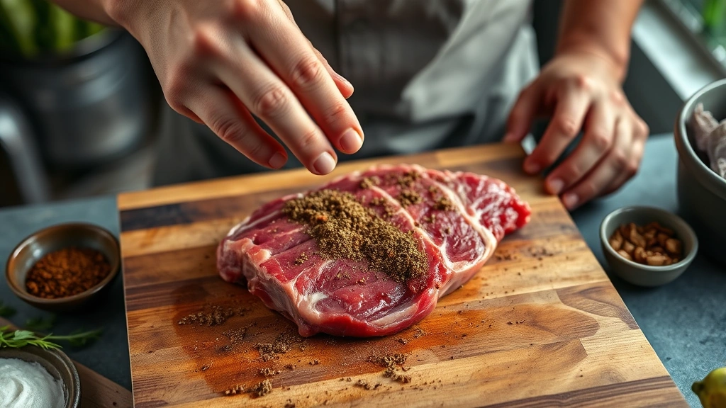 carne asada seasoning recipe -
photorealistic hands working in workshop setting applying dark carne asada seas