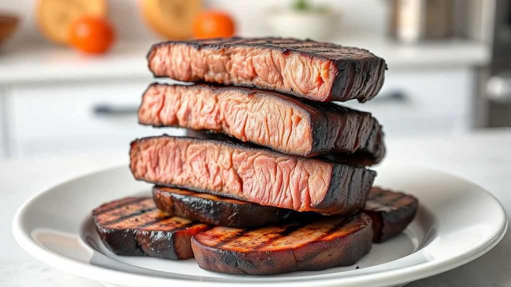 carne asada seasoning recipe -
photorealistic DIY result showing perfectly grilled carne asada slices with dar