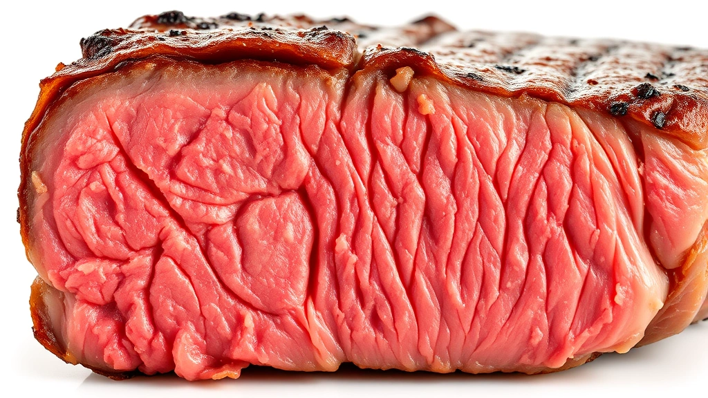 carnivore recipes -
Photorealistic close-up macro photography of a perfectly cooked beef steak cros