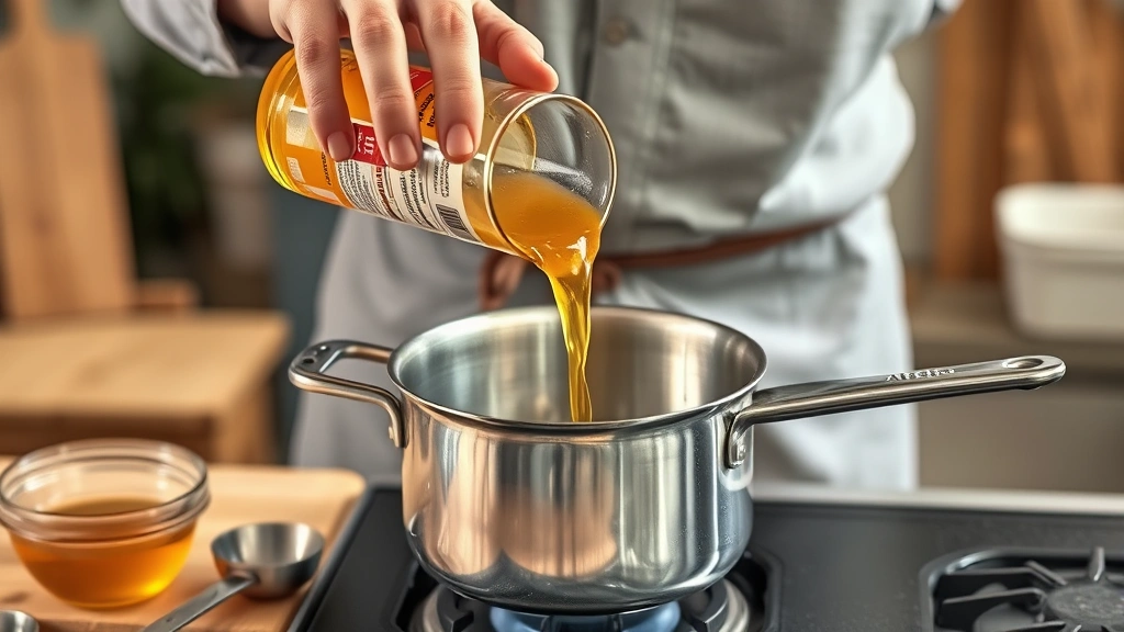 carolina bbq sauce recipe -
photorealistic hands pouring apple cider vinegar into a stainless steel saucepa