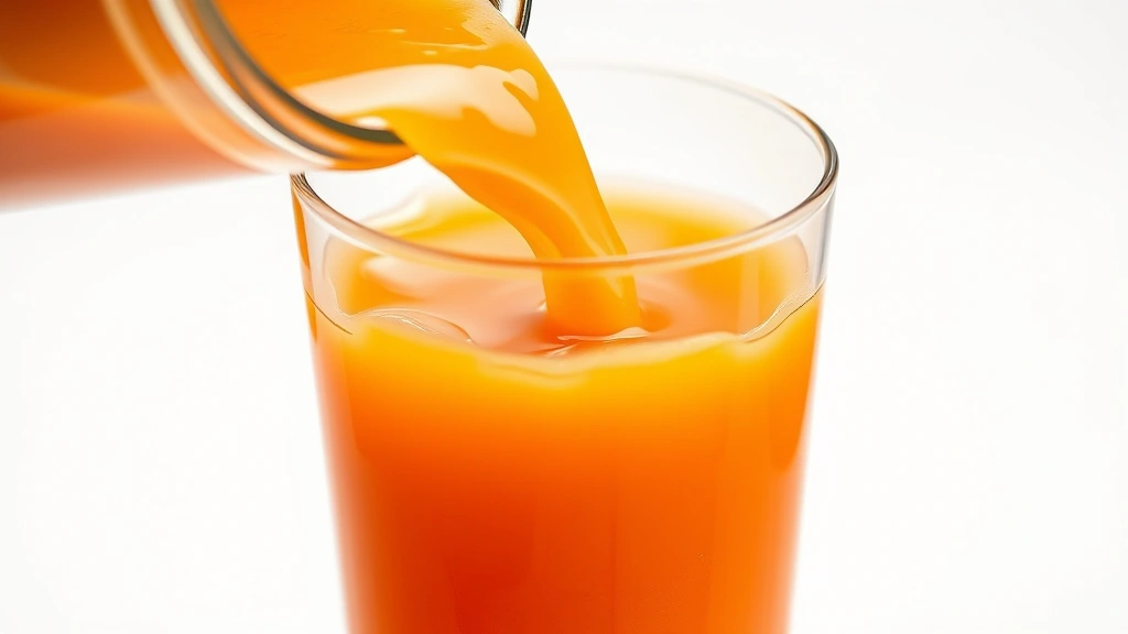 carrot drink recipe juice -
Photorealistic close-up of golden-orange carrot juice being poured into a glass
