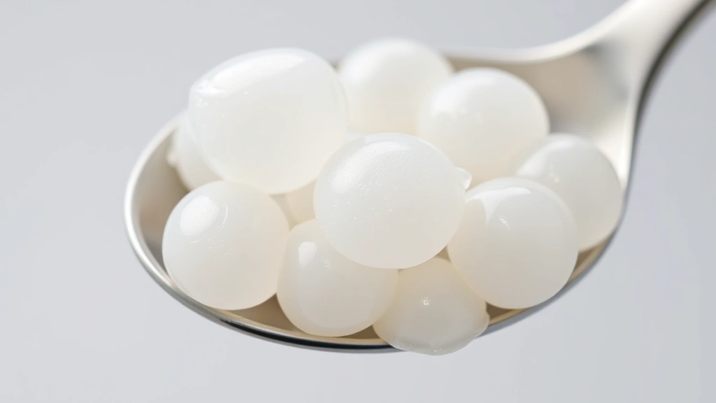 che thai recipe -
Photorealistic close-up macro photography of cooked tapioca pearls in a spoon, 
