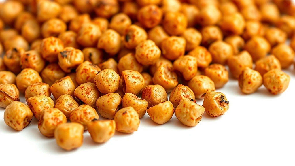 chickpeas garbanzo beans recipe -
Photorealistic close-up macro shot of roasted crispy chickpeas with paprika sea