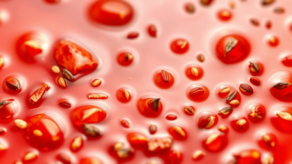 chilli oil recipe -
Photorealistic close-up macro photography of chilli oil surface showing the glo