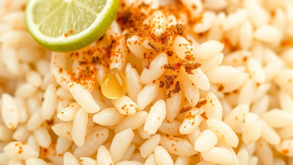 chipotle lime rice recipe -
Photorealistic close-up macro photography of individual rice grains coated with