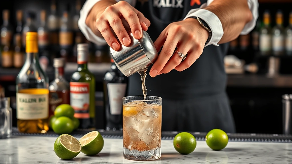 christmas margarita recipe -
Photorealistic hands of bartender shaking cocktail in Boston shaker over ice, w