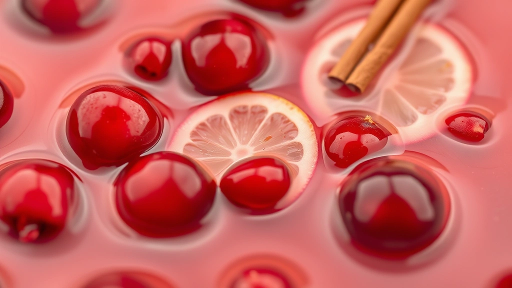 christmas punch recipes -
Photorealistic close-up macro photography of floating garnish elements in punch