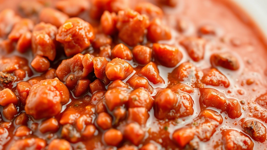 classic bolognese recipe italian -
photorealistic close-up macro shot of finished bolognese sauce texture, showing