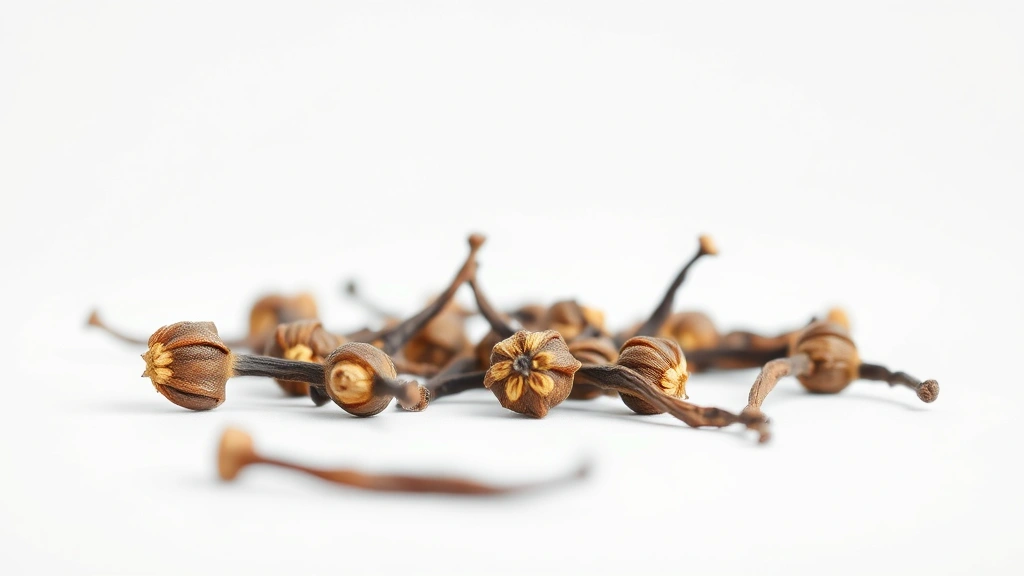 clove tea recipe -
Photorealistic macro close-up of whole cloves in sharp focus against clean whit