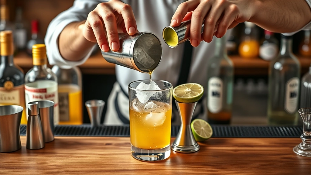 coconut margarita recipe -
Photorealistic hands using a Boston cocktail shaker with ice, pouring fresh lim